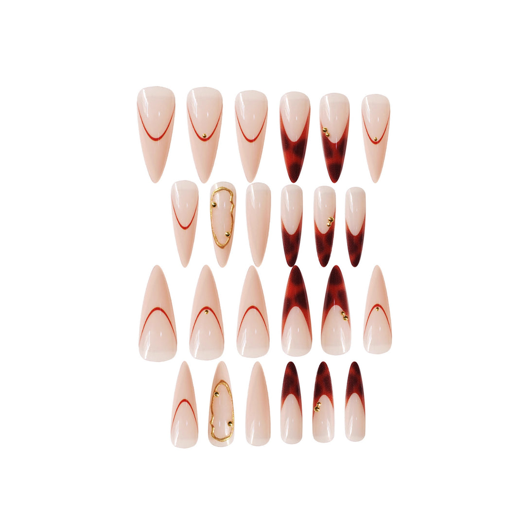 Stiletto Press-On Nail Art Set with Elegant Gold Accents Stornfield