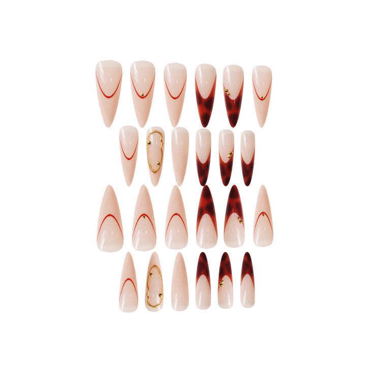Stiletto Press-On Nail Art Set with Elegant Gold Accents Stornfield