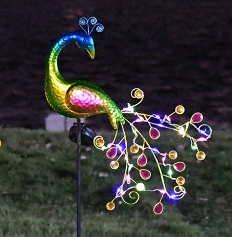 Decorative Metal Peacock Garden Stake Sculpture With Integrated LED Fairy Lights And Weatherproof Outdoor Stake Stornfield