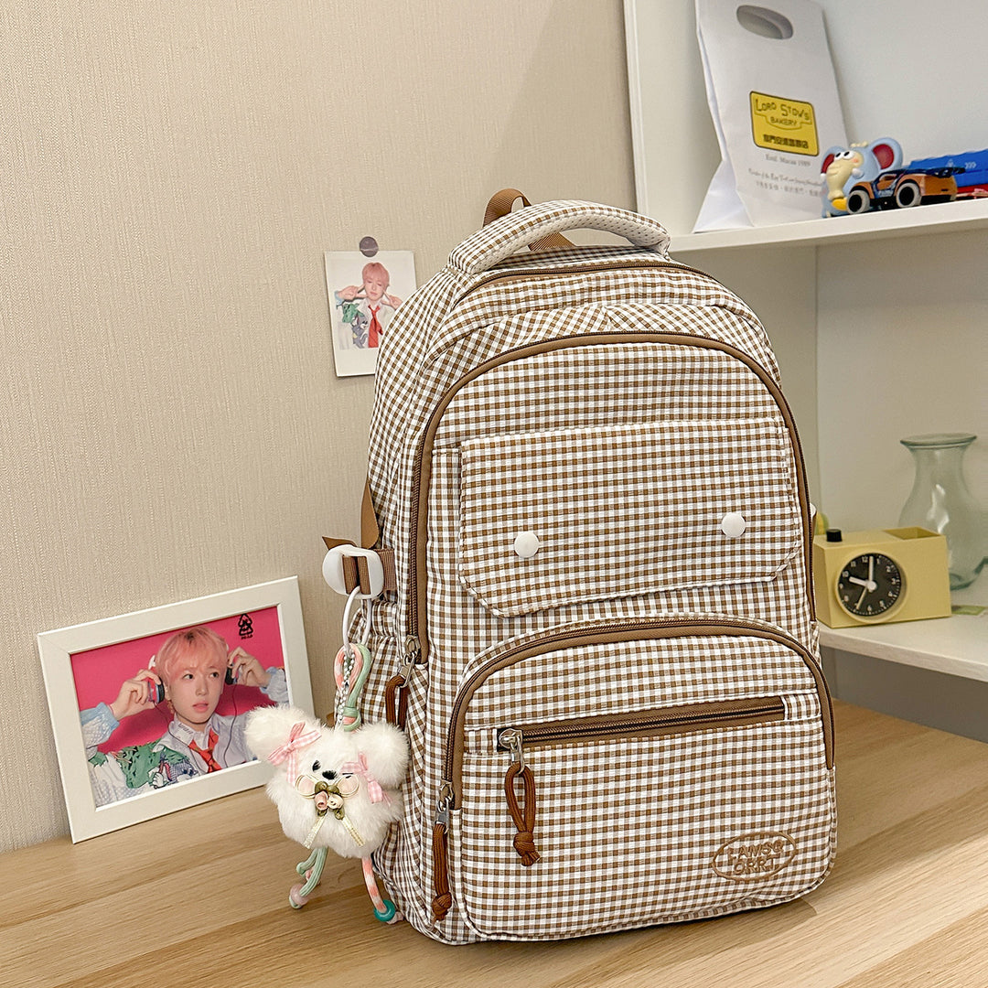 Gingham Print Multi-Pocket Backpack Stornfield