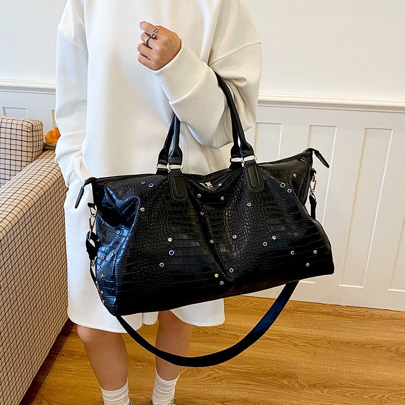 Stylish Crocodile-Texture Weekend Duffel Bag Stornfield