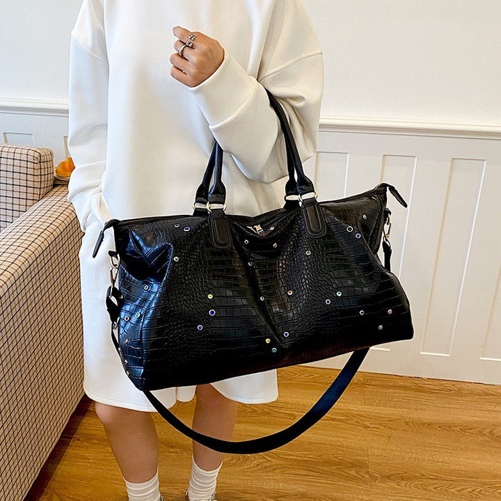 Stylish Crocodile-Texture Weekend Duffel Bag Stornfield