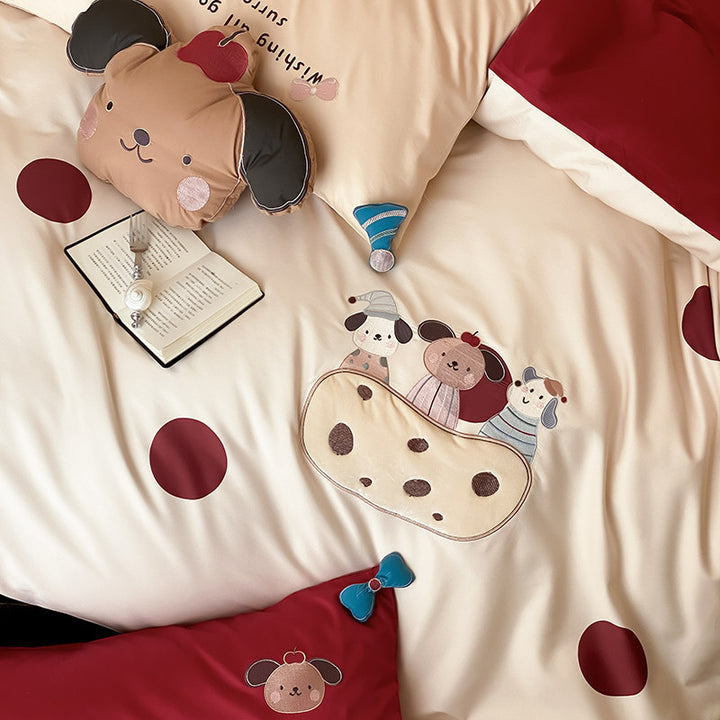 Striped Cotton Duvet Cover Set with Appliqué Pony and Pom-Pom Pillow Shams