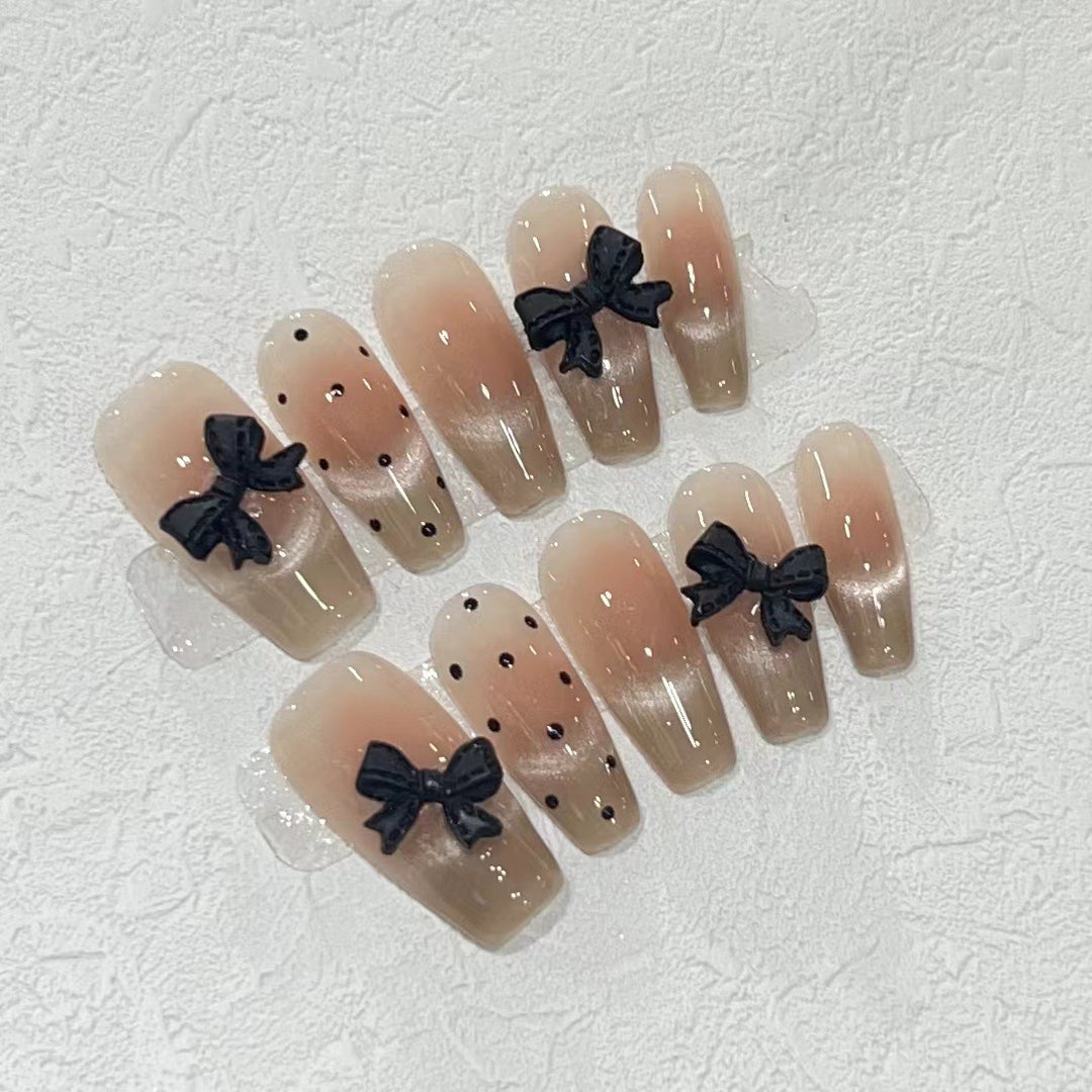 Stylish Long Press-On Nail Set with Bow Accents Stornfield