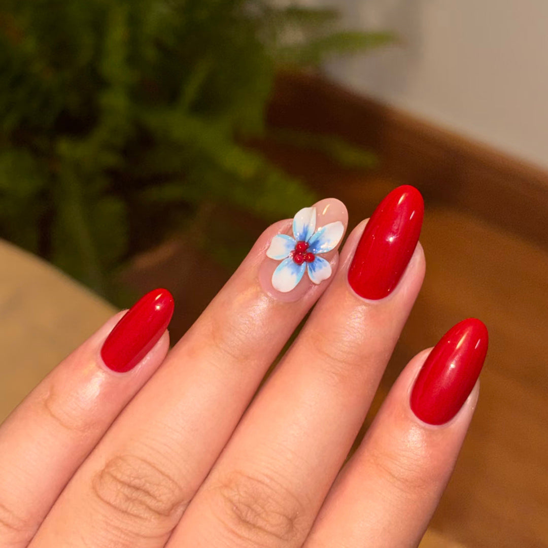 Artistic Press-On Nail Set with Floral Embellishments Stornfield