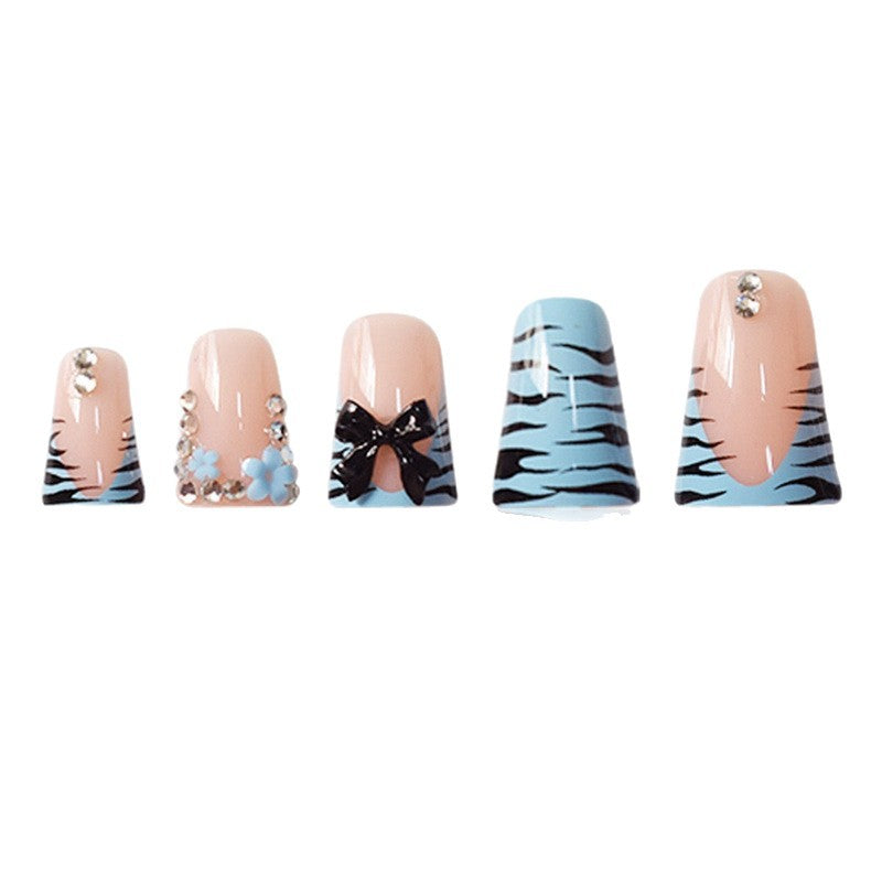 Decorative Press-On Nail Art Set with Bow and Gem Accents Stornfield