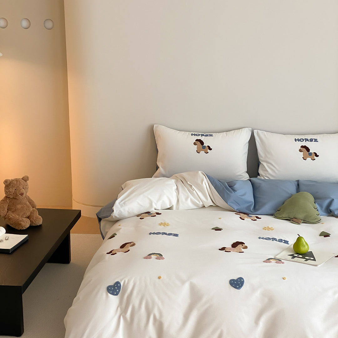 Nautical Embroidered Cotton Duvet Cover Set