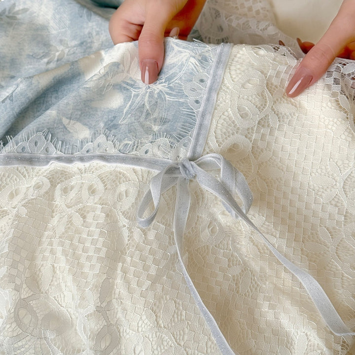 Ruffled Lace-Trim Cotton Sateen Duvet Cover Set with Bow-Tie Accents & Decorative Shams
