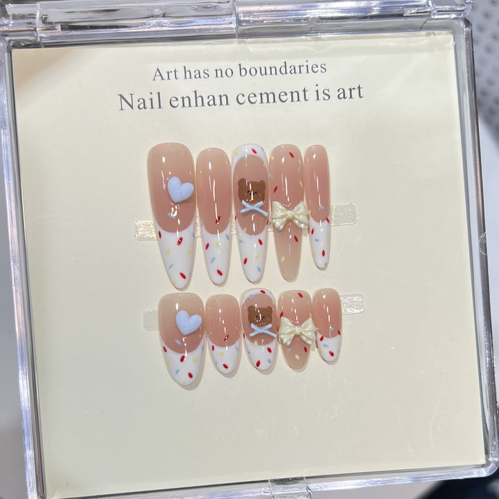 Decorative Stiletto Press-On Nail Art Set with Cute Character Accents Stornfield