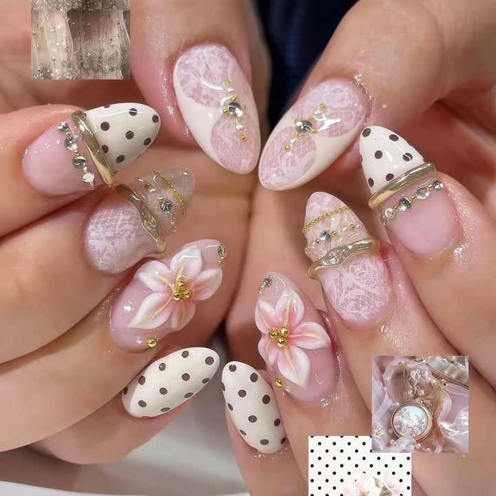 Decorative Floral and Gem-Embellished Press-On Nail Set