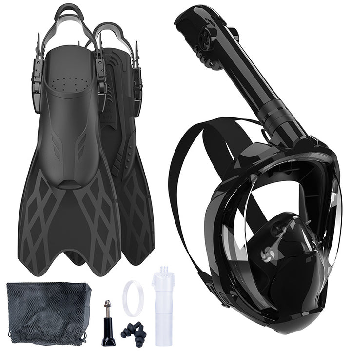 Snorkeling equipment with highly flexible fins and full face mask Stornfield