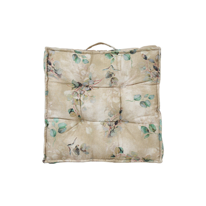 Padded seat cushion with tufting and bamboo motif