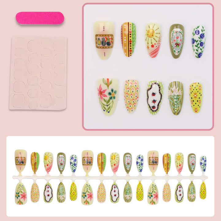 Nail art set with elaborate floral and colorful design Stornfield