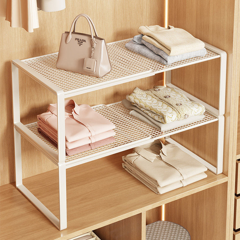 Expandable Metal Closet Shelf Riser and Stackable Wardrobe Organizer