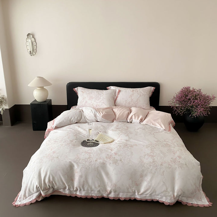 Luxury Lace-Trim Satin Duvet Cover Set