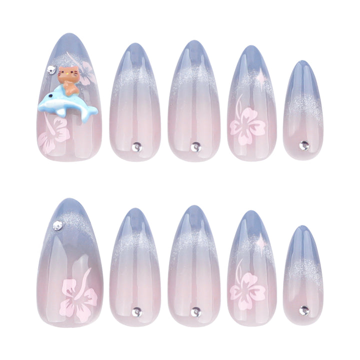 Artful nail extensions with elegant ombré design and floral accents Stornfield