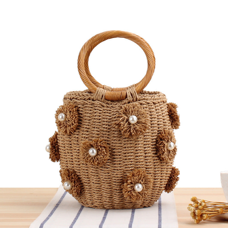 Handcrafted basket bag with bead appliqués Stornfield