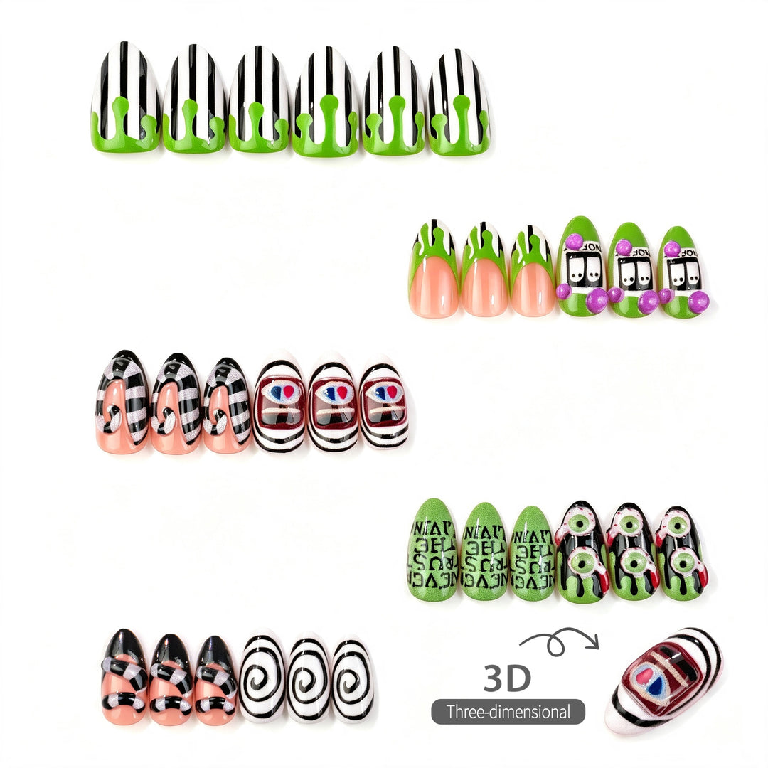 Halloween-Themed Press-On Nail Set with Spooky Designs