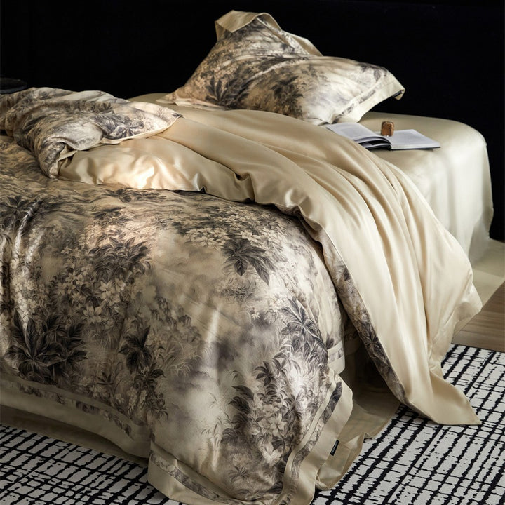 Luxurious bedding set made of cotton satin with marbled design
