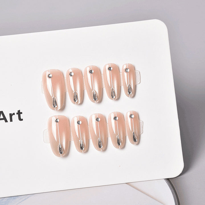Elegant Press-On Nail Set with Rhinestone Accents Stornfield