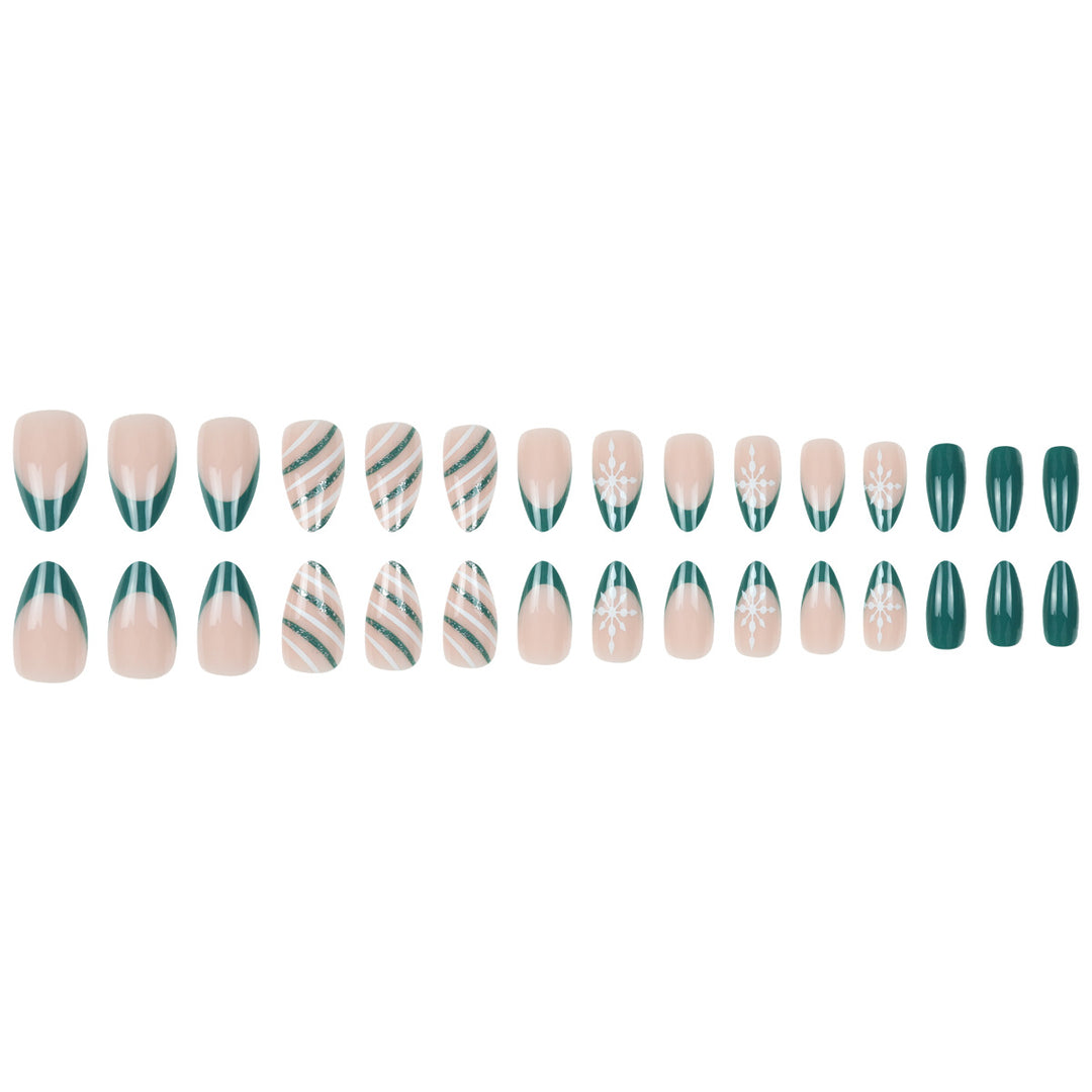 Premium Stiletto Press-On Nail Art Set with Snowflake and Striped Design Stornfield