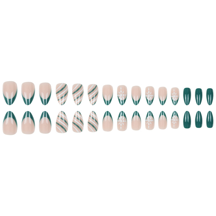 Premium Stiletto Press-On Nail Art Set with Snowflake and Striped Design Stornfield