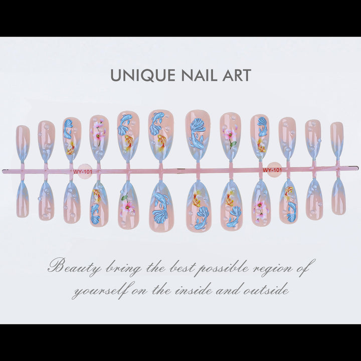 Artistic Floral-Design Press-On Nail Set Stornfield
