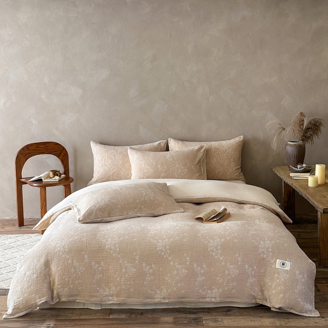 Jacquard Washed Linen-Cotton Duvet Cover Set with Decorative Pillow Shams