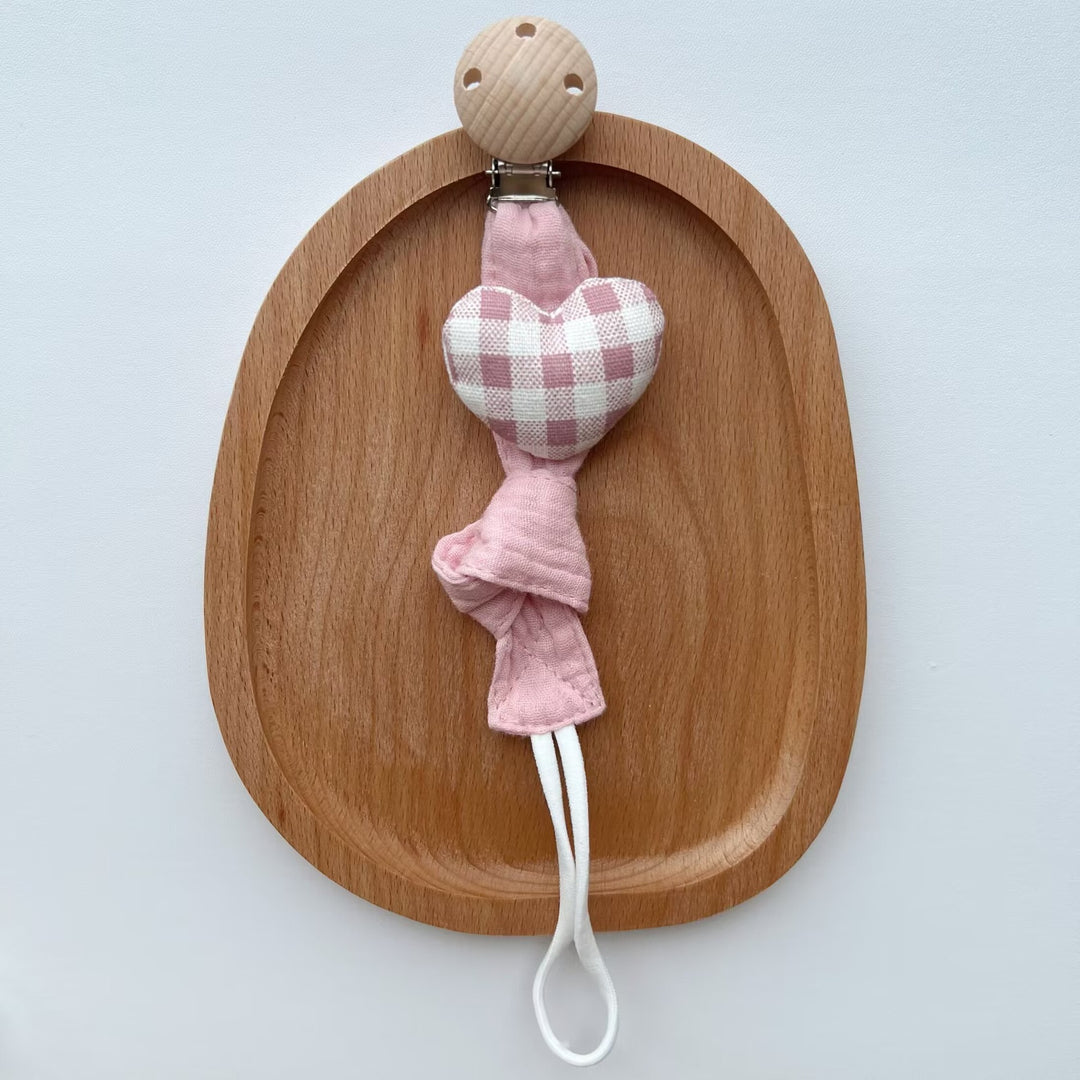 Wooden Clip Fox Plush Pacifier Holder with Knotted Muslin Strap