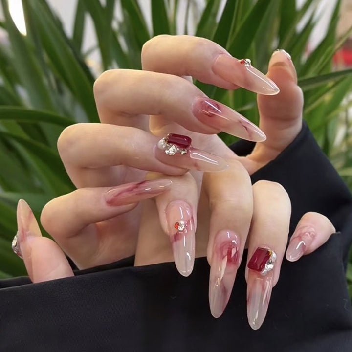 Decorative Almond-Shaped Press-On Nails