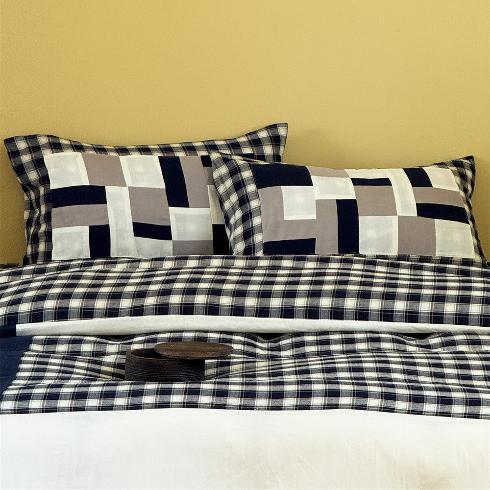 Patchwork bed linen set made of high-quality cotton with Vichy check and reversible function