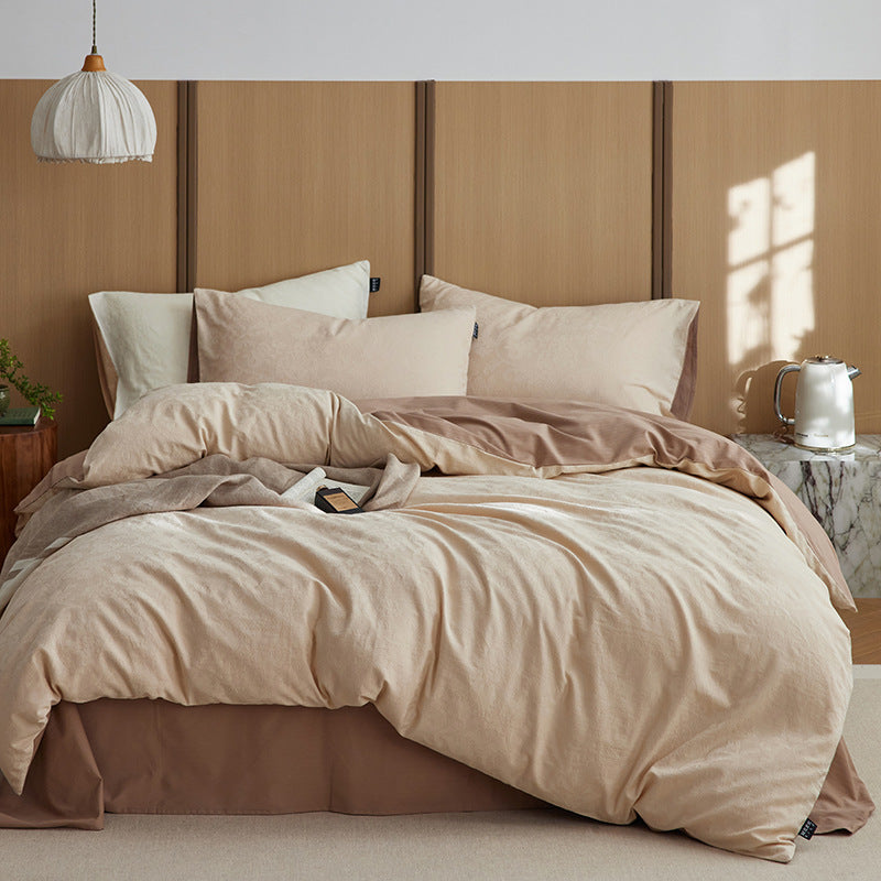 Premium Cotton Satin Duvet Cover Set with Subtle Jacquard Relief and Reversible Function