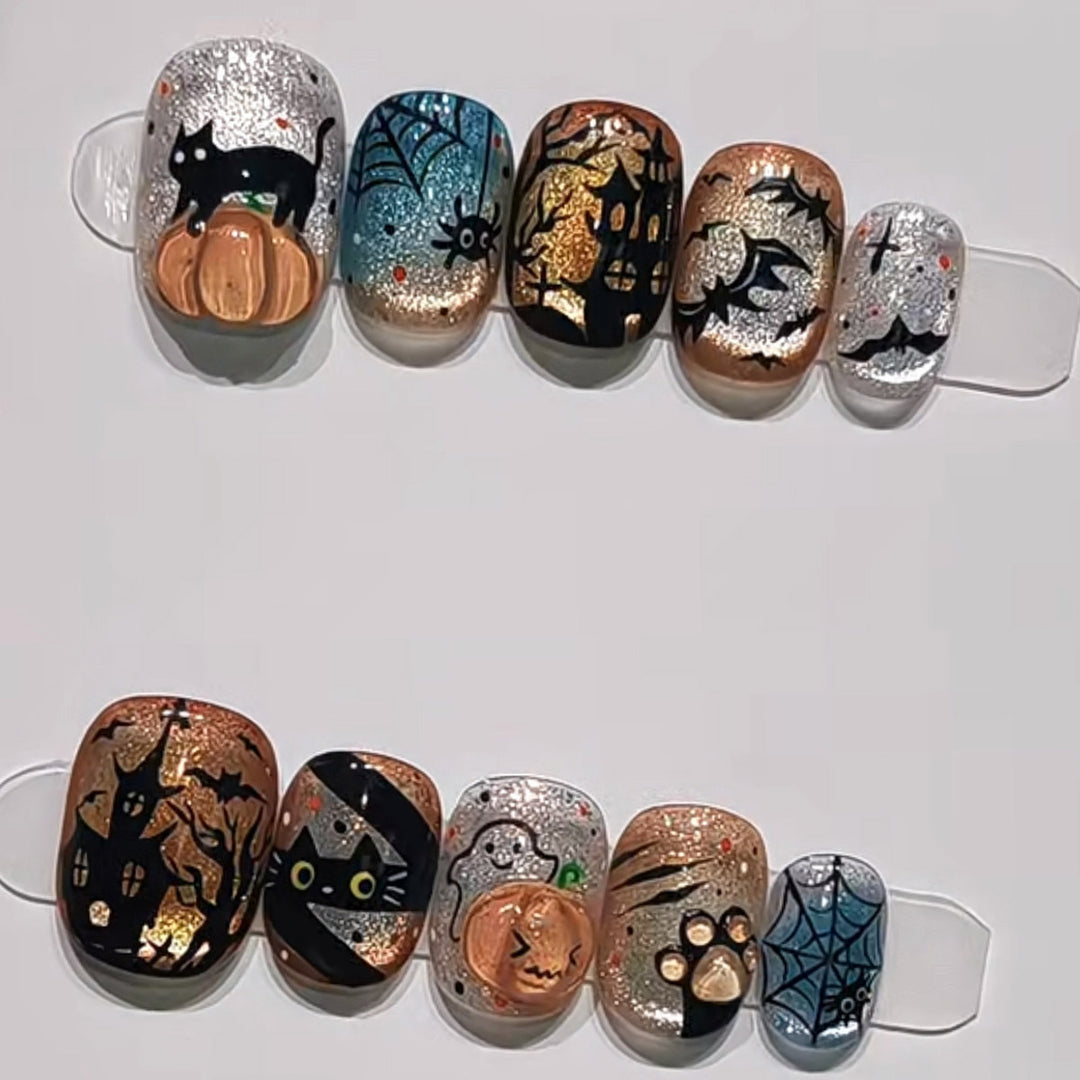 Themed Press-On Nail Set Featuring Halloween Motifs Stornfield
