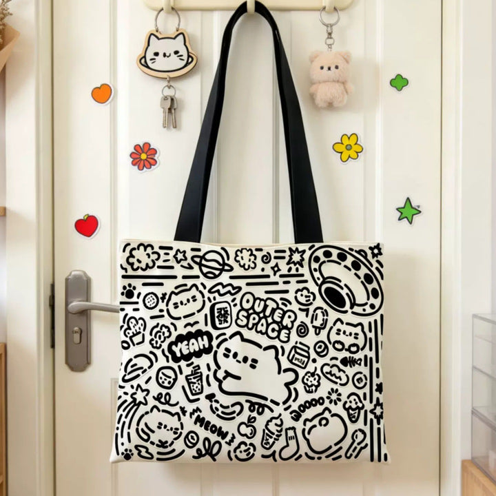 Trendy Illustrated Canvas Tote Bag