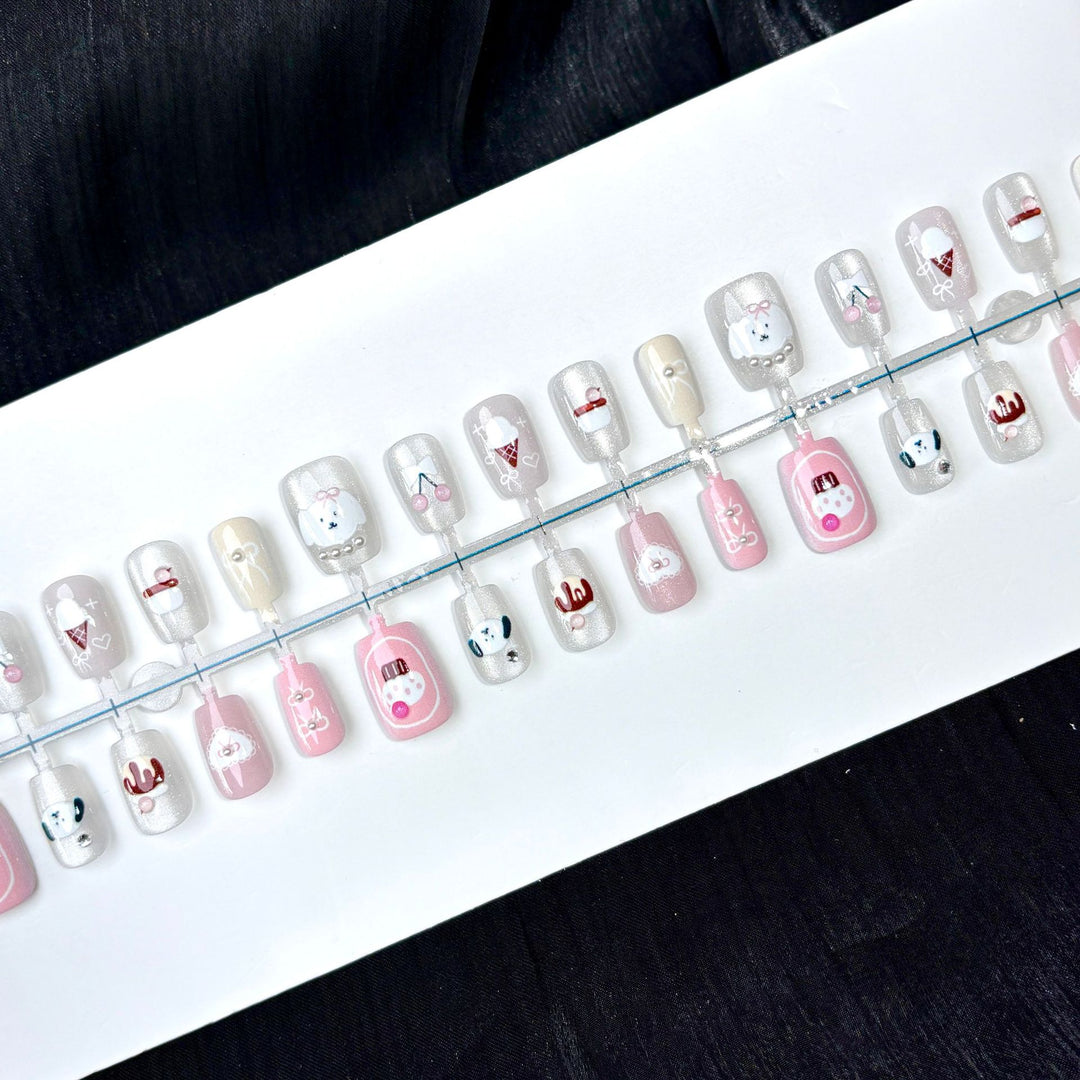 Elegant Polka Dot and Lace Press-On Nail Set