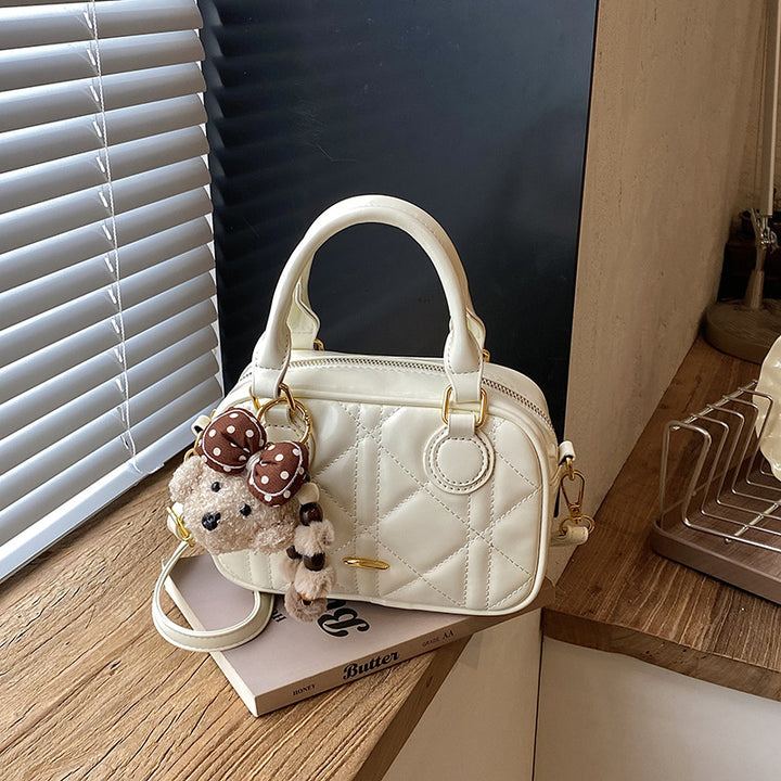 Quilted Mini Handbag with Plush Keychain