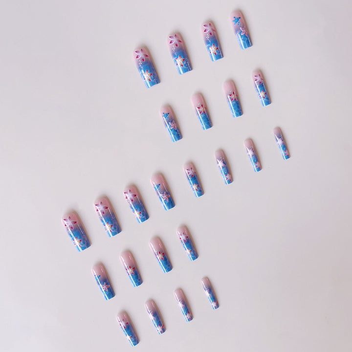 Artificial nail tips with tropical flower pattern and maritime turtle decoration Stornfield