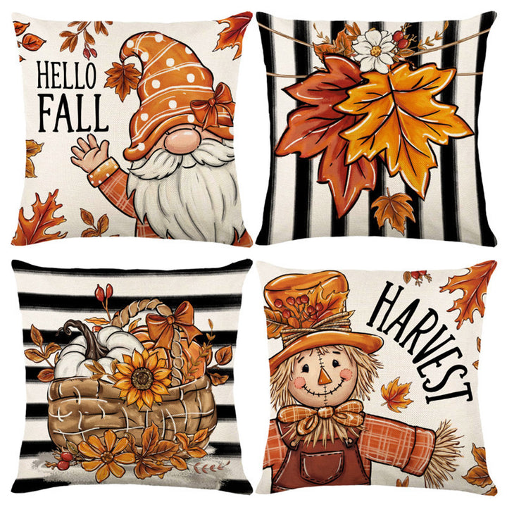 Decorative Harvest-Themed Throw Pillow Covers with Linen Texture