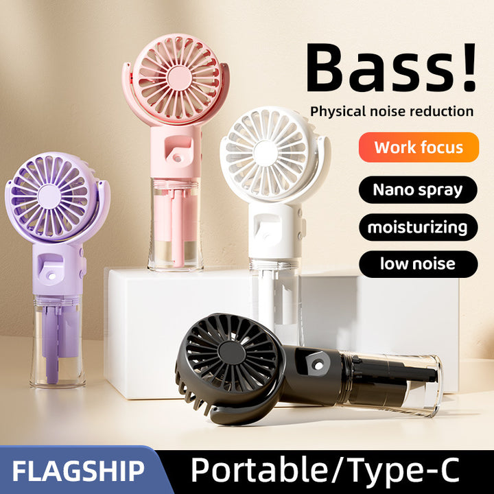 Cooling handheld misting fan with quiet brushless motor and detachable transparent water reservoir Stornfield