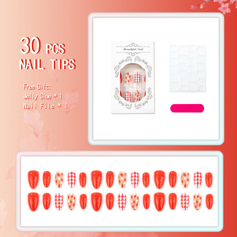 Seasonal Strawberry-Themed Press-On Nail Art Set