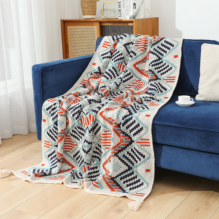 Women's Patterned Snuggle Blanket with Fringe and Geometric Design Stornfield