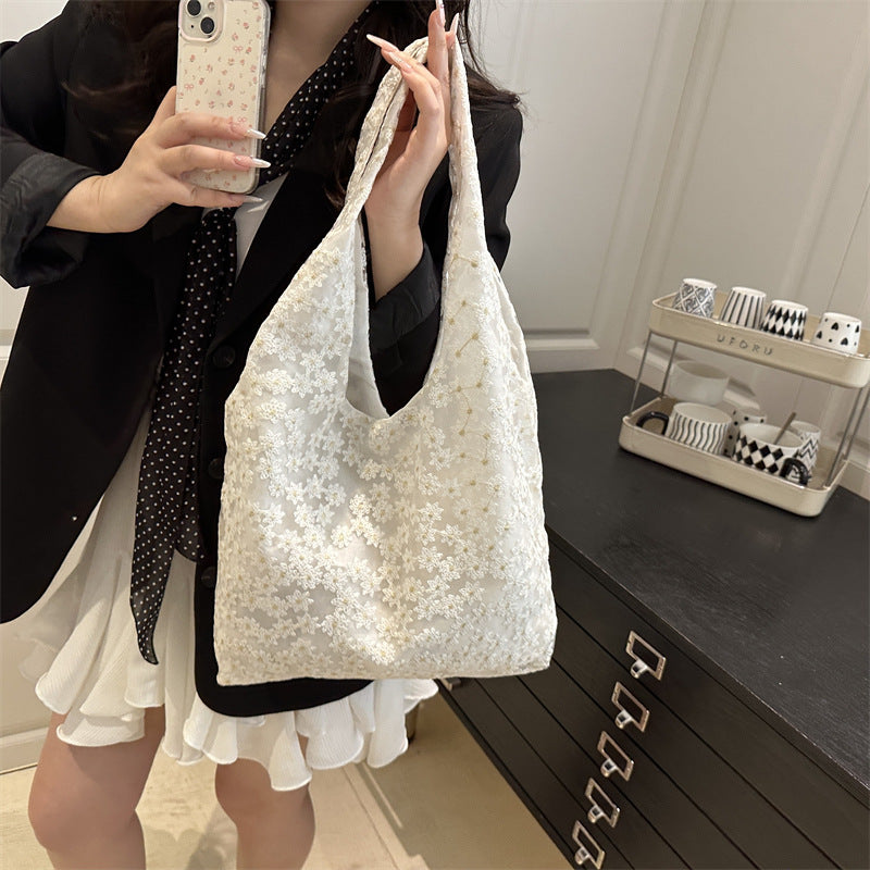 Elegant Floral Embroidered Grocery Tote Bag Stornfield