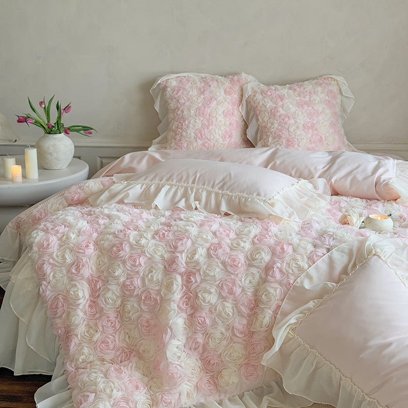Luxury Floral Ruffled Duvet Cover Bedding Set