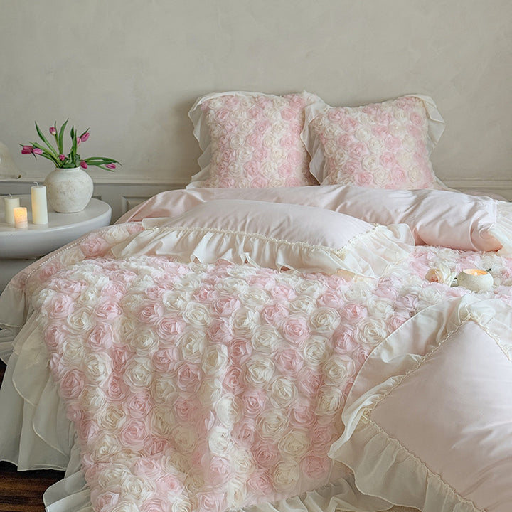Luxury Floral Ruffled Duvet Cover Bedding Set