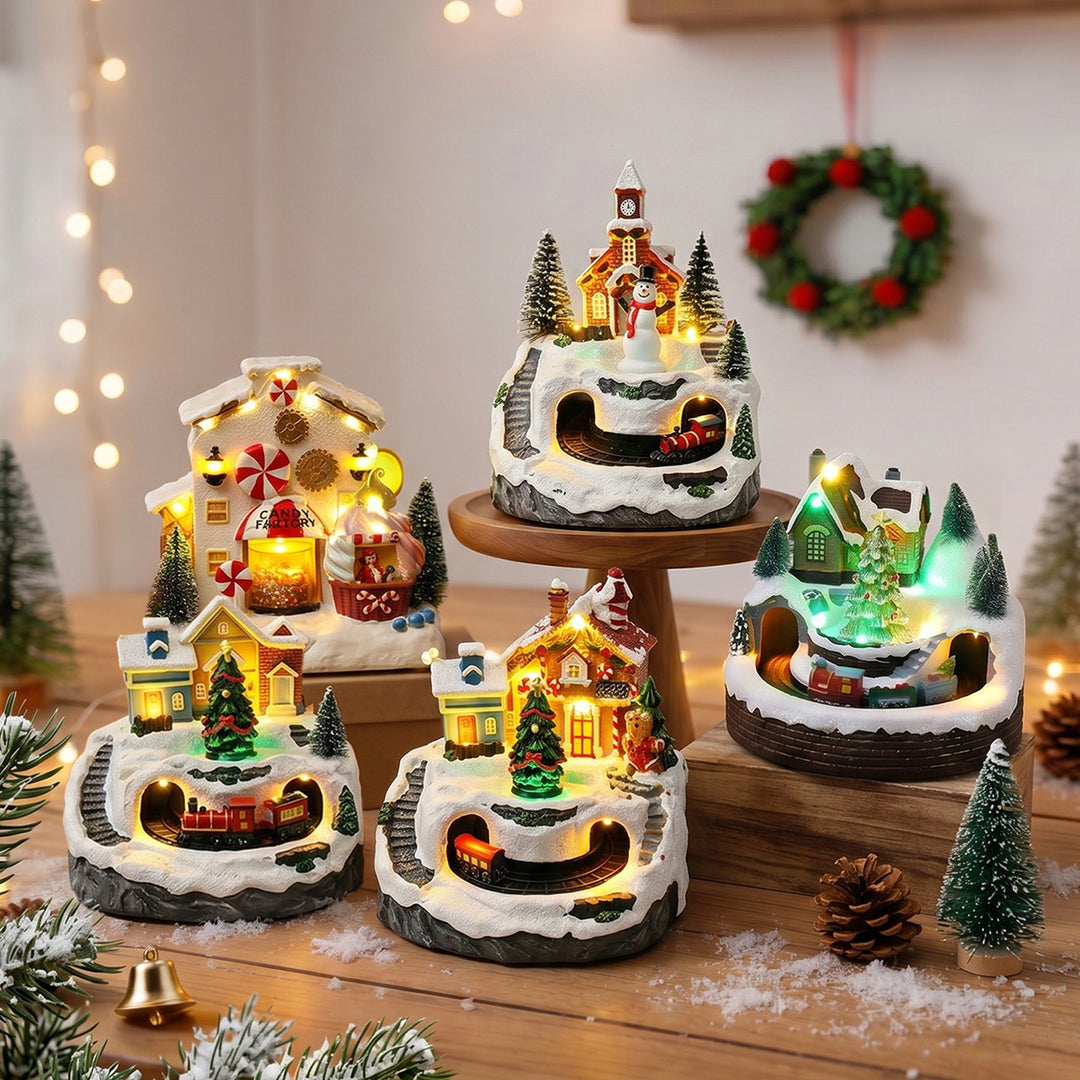 Illuminated Christmas village decoration with moving figures Stornfield