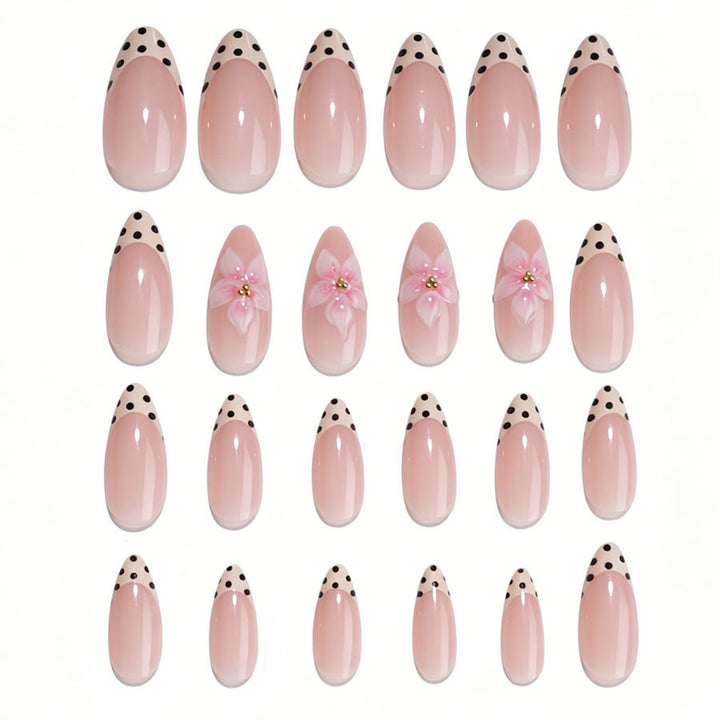 Acrylic nail set with floral accents and dots Stornfield
