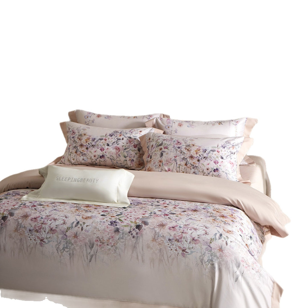 Floral Watercolor Cotton Sateen Duvet Cover Set with Hidden Zipper & Embroidered Pillow Shams