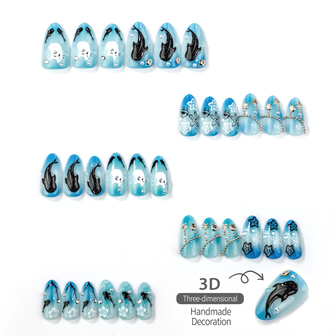 Ocean-Inspired Artistic Press-On Nail Collection