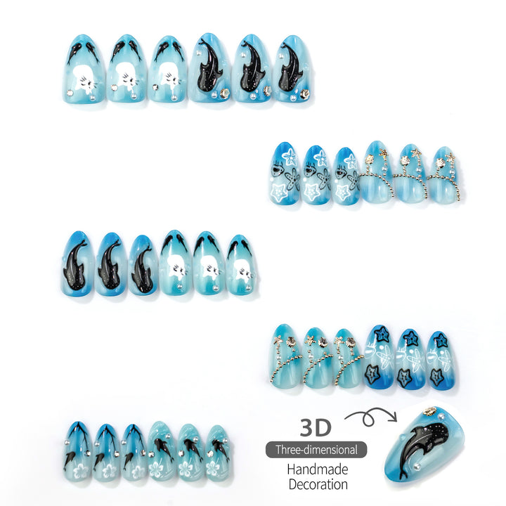 Ocean-Inspired Artistic Press-On Nail Collection