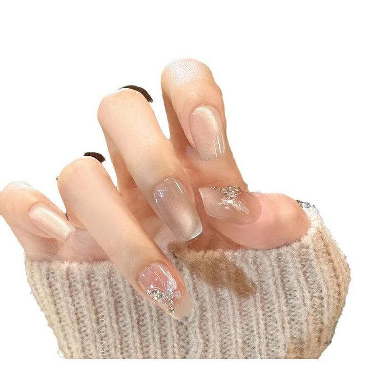 Elegant Faux French Tip Press-On Nails with Floral Accents Stornfield